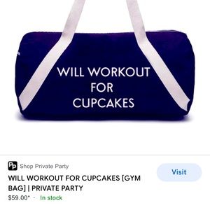 Private party gym bag “Will workout for cupcakes”